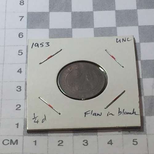 South Africa 1953 UNC farthing - planchet flaw obverse under E of Regina