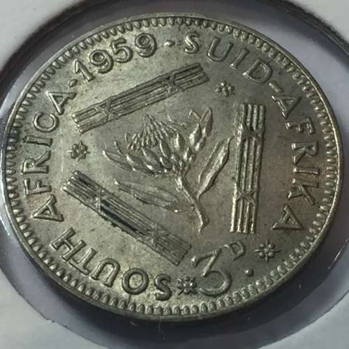 South Africa 1959 EF 3d cracked die obverse - NO KG initials