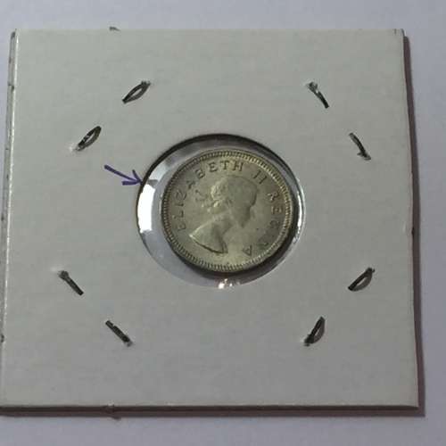 South Africa 1959 EF 3d cracked die obverse - NO KG initials