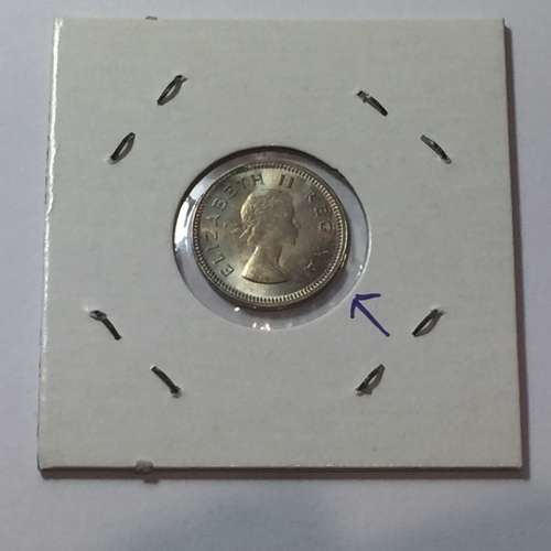 South Africa 1959 UNC threepence - excellent with cracked die obverse