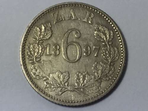 1897 ZAR Kruger 6d XF+ - missing leaves variety
