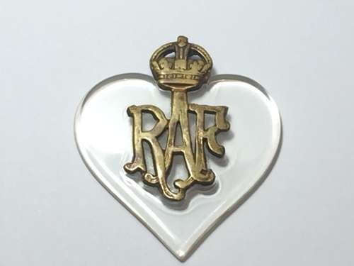RAF badge made into a love token on a piece of perspex ( airplane window )