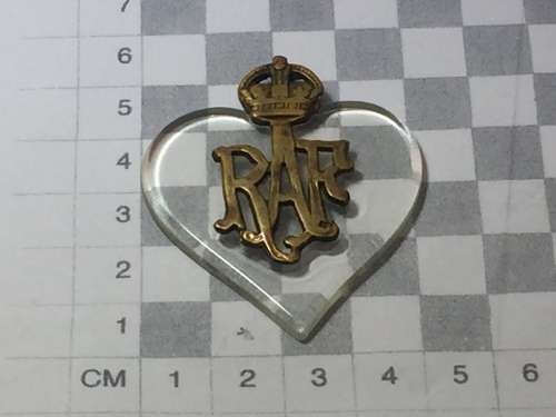 RAF badge made into a love token on a piece of perspex ( airplane window )