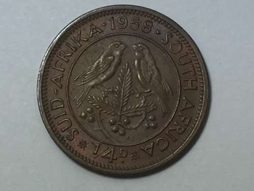 South Africa 1958 farthing XF+ / AU - cracked die obverse and reverse