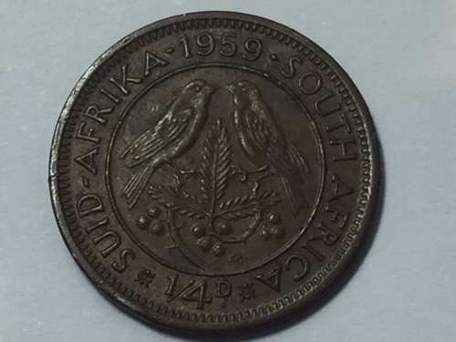 South Africa 1959 farthing AU with cracked die obverse