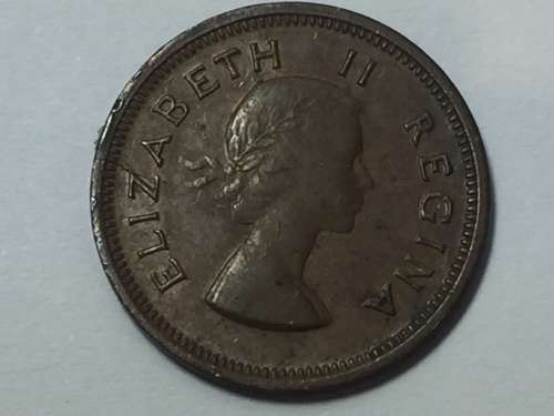 South Africa 1959 farthing AU with cracked die obverse
