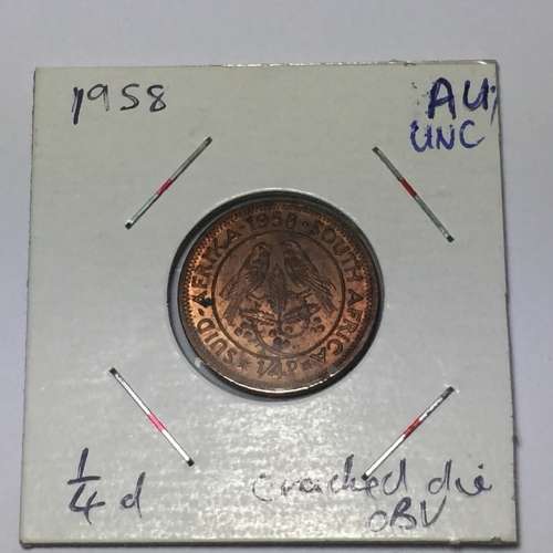 South Africa 1958 farthing AU / UNC - cracked die obverse