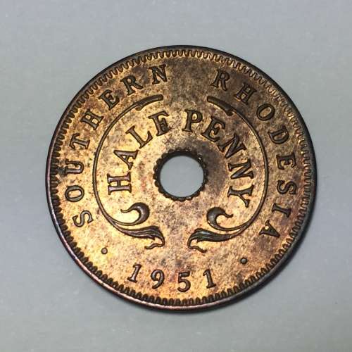 Rhodesia 1951 half penny UNC with luster