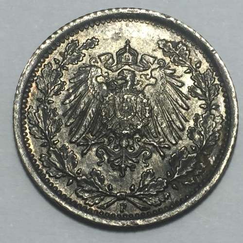 Germany 1918 F half mark - AU 8 of 1918 has an open top - scarce