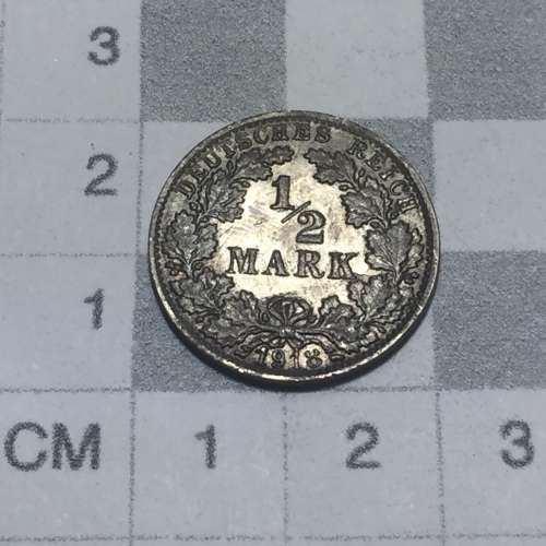 Germany 1918 F half mark - AU 8 of 1918 has an open top - scarce