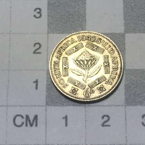 South Africa 1942 sixpence XF+ / AU - cracked die through George`s neck