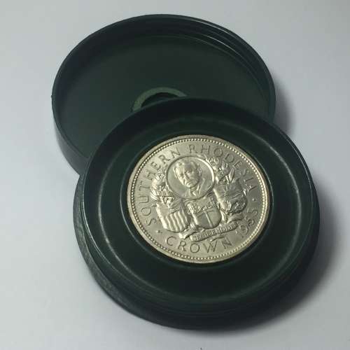 Southern Rhodesia Rhodes centenary 1953 silver crown in screw cap holder UNC ( not proof )