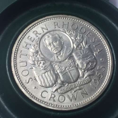Southern Rhodesia Rhodes centenary 1953 silver crown in screw cap holder UNC ( not proof )