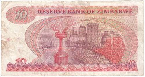 Zimbabwe 10 dollars - bird watermark - Harare 1983