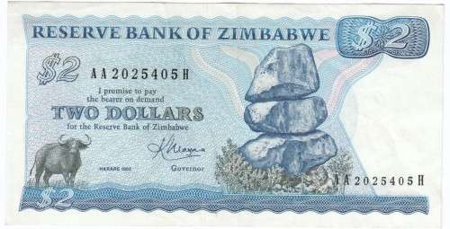 Zimbabwe 1979 Two dollars AA banknote