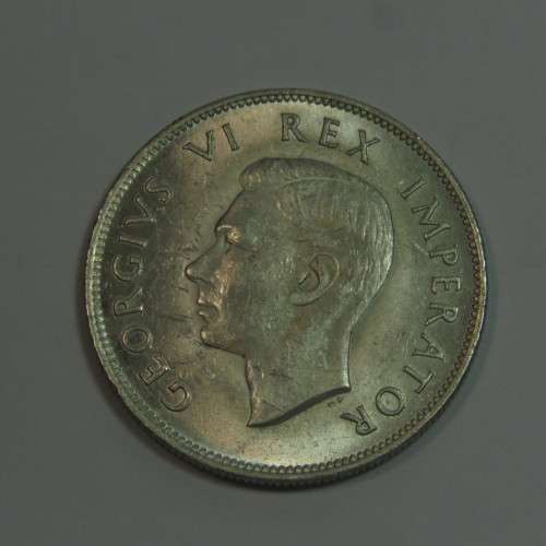 1942 South Africa half crown - AU - Bad strike on wildebeest