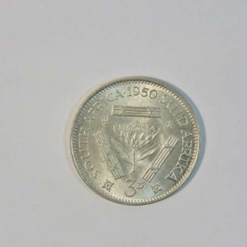 1950 South Africa threepence - UNC with 4 cracked die marks