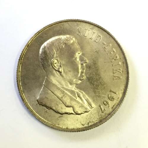 1967 RSA silver R1 with large flaw through front legs of springbok