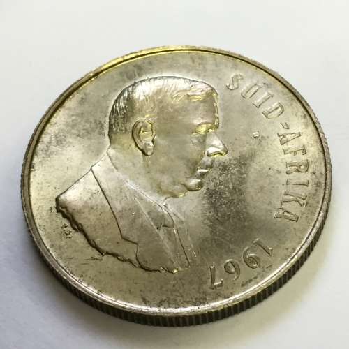 1967 RSA silver R1 with large flaw through front legs of springbok