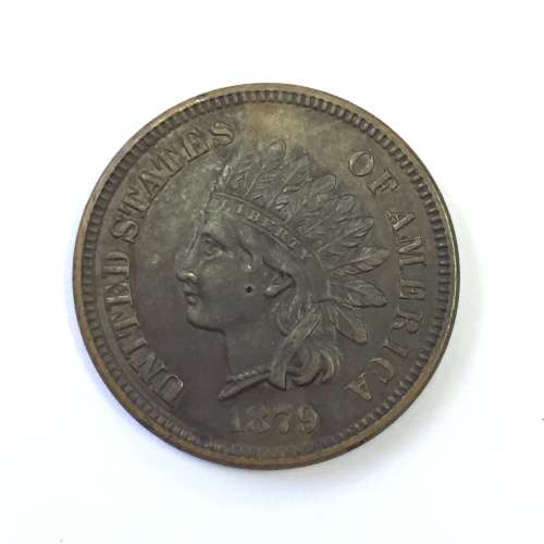 1879 USA Indian head one cent - AU with small hole in cheek