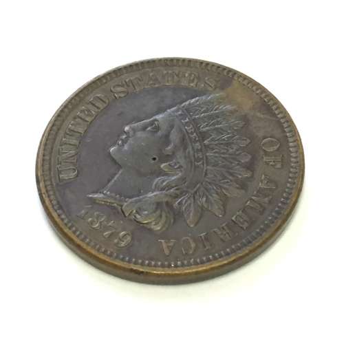 1879 USA Indian head one cent - AU with small hole in cheek