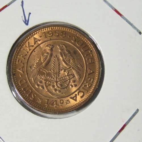 1958 SA farthing - UNC - Cracked die through A of Africa