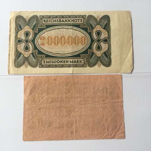 Lot of 7 German post WW1 inflation banknotes - with 1926 letter in German