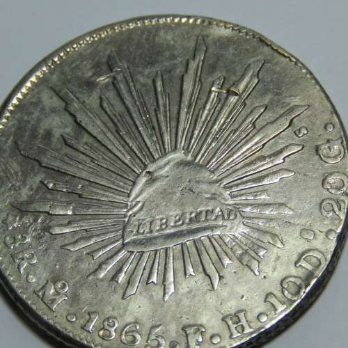 Mexico 8 Reales 1865 with Mexico City mintmark M 1865 FH - No record of this coin in Krause KM#377.1