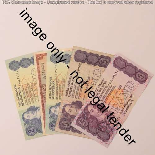 Lot of 5 different South Africa banknotes - de Jongh, de Kock and Stals