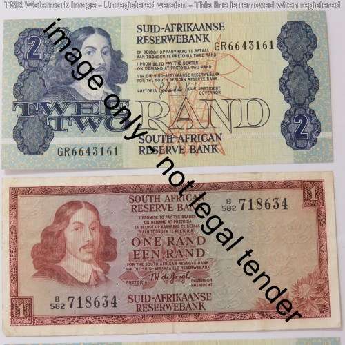 Lot of 5 different South Africa banknotes - de Jongh, de Kock and Stals