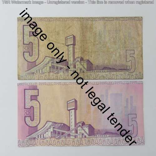 Lot of 5 different South Africa banknotes - de Jongh, de Kock and Stals