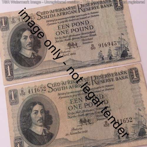 MH de Kock 2nd issue one pound lot of 4 notes - 1948, 1949, 1950, 1951