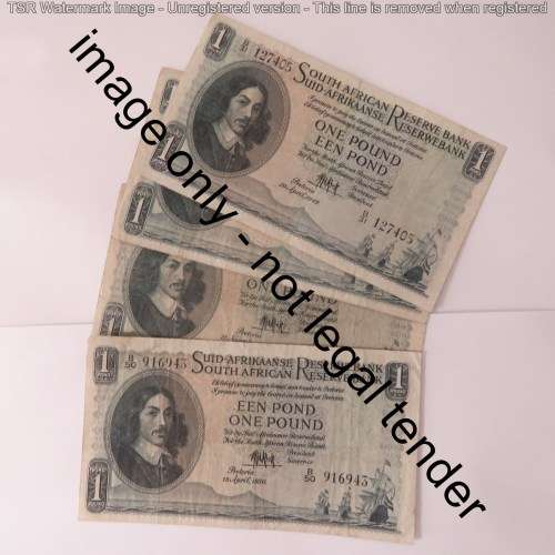 MH de Kock 2nd issue one pound lot of 4 notes - 1948, 1949, 1950, 1951