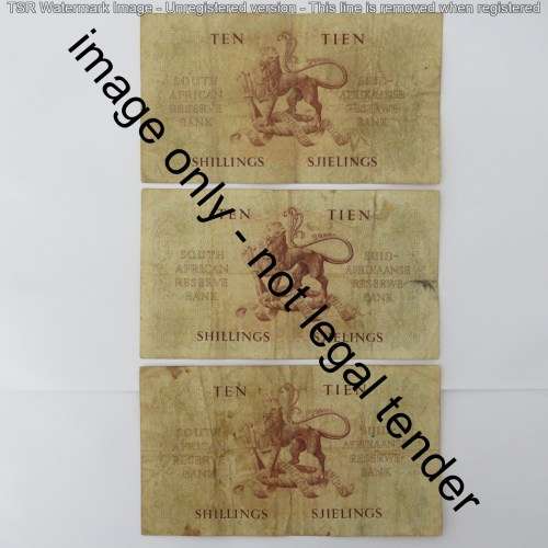 MH de Kock 3rd issue Ten Shillings lot of 6 notes - 1954, 1955, 1956, 1957, 1958, 1959