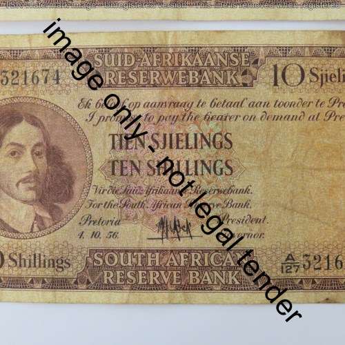 MH de Kock 3rd issue Ten Shillings lot of 6 notes - 1954, 1955, 1956, 1957, 1958, 1959