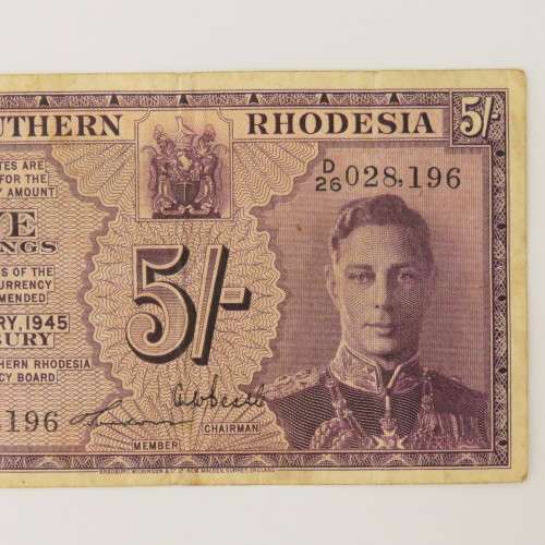 Southern Rhodesia 5 Shilling banknote 1945 VF