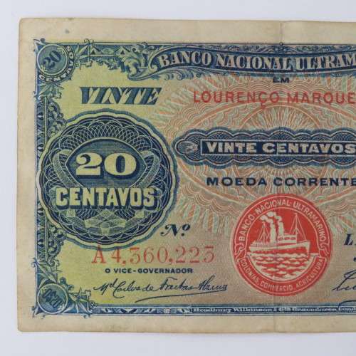 Mozambique 1914 banknote 20 Centavos VF