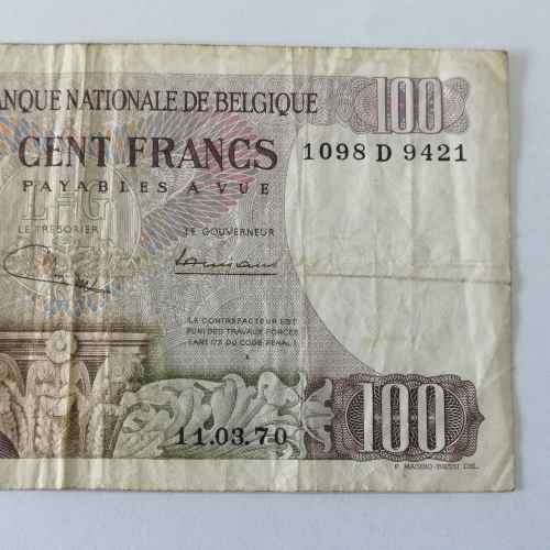 1969 Belgium 100 Francs banknote