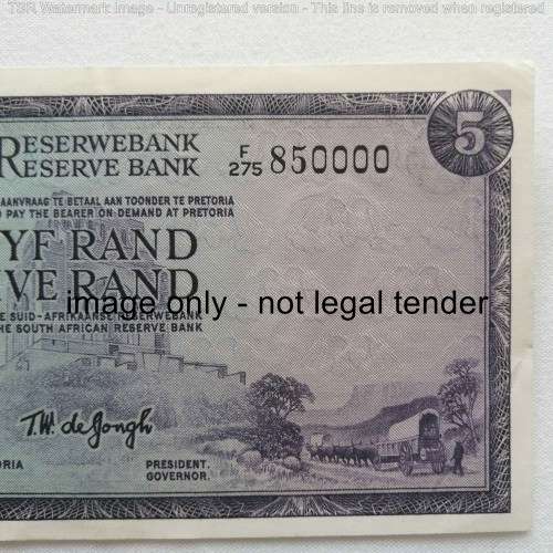 TW de Jongh Lot of 3 x R5 banknotes with consecutive numbers 84998, 849999, 850000 uncirculated