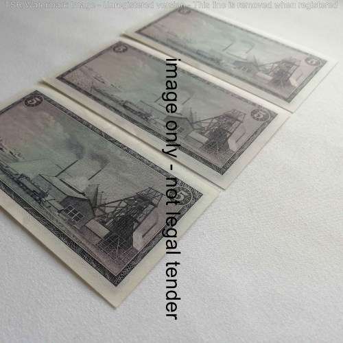 TW de Jongh Lot of 3 x R5 banknotes with consecutive numbers 84998, 849999, 850000 uncirculated