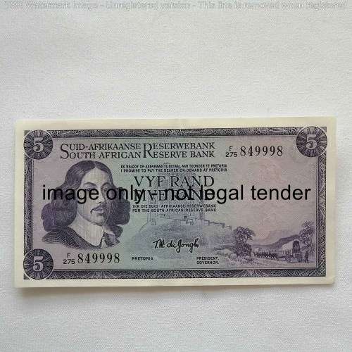 TW de Jongh Lot of 3 x R5 banknotes with consecutive numbers 84998, 849999, 850000 uncirculated