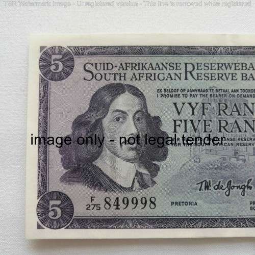 TW de Jongh Lot of 3 x R5 banknotes with consecutive numbers 84998, 849999, 850000 uncirculated