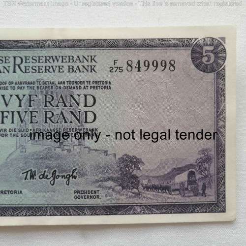 TW de Jongh Lot of 3 x R5 banknotes with consecutive numbers 84998, 849999, 850000 uncirculated