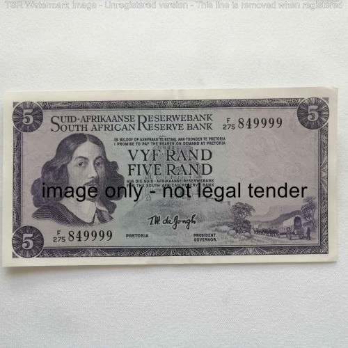 TW de Jongh Lot of 3 x R5 banknotes with consecutive numbers 84998, 849999, 850000 uncirculated