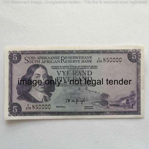 TW de Jongh Lot of 3 x R5 banknotes with consecutive numbers 84998, 849999, 850000 uncirculated