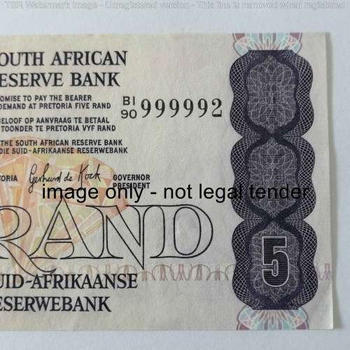 GPC de Kock R5 banknote with nice number 999992