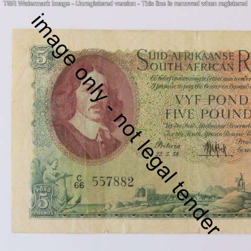 MH de Kock 3rd issue 22-5-58 Afr over Eng 5 pound
