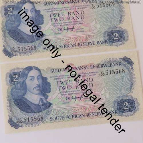 TW de Jongh lot of 3 uncirculated R2 notes with consecutive numbers