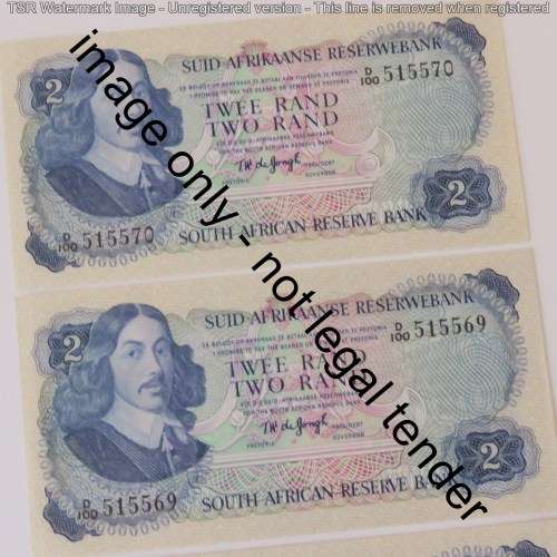 TW de Jongh lot of 3 uncirculated R2 notes with consecutive numbers