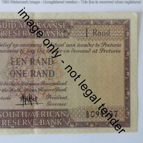 MH de Kock 4th Issue one rand AU corner bent and slight fold